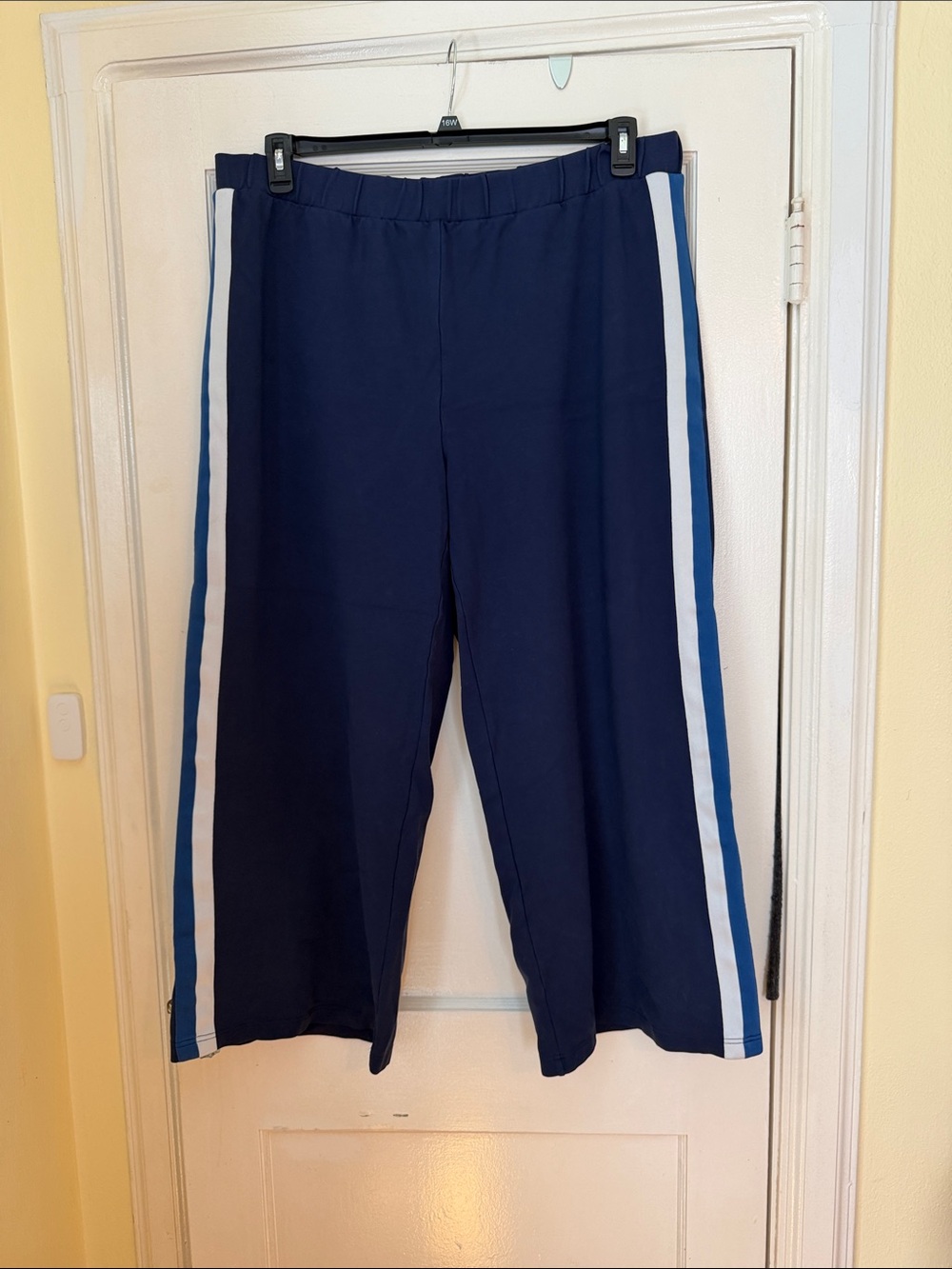 Universal Standard Navy Wide-Leg Pants with White & Blue Side Stripes